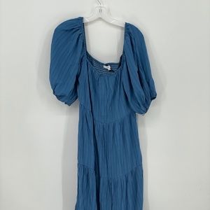 N S R Blue Peasant Ruffle Sleeve Long Maxi Dress